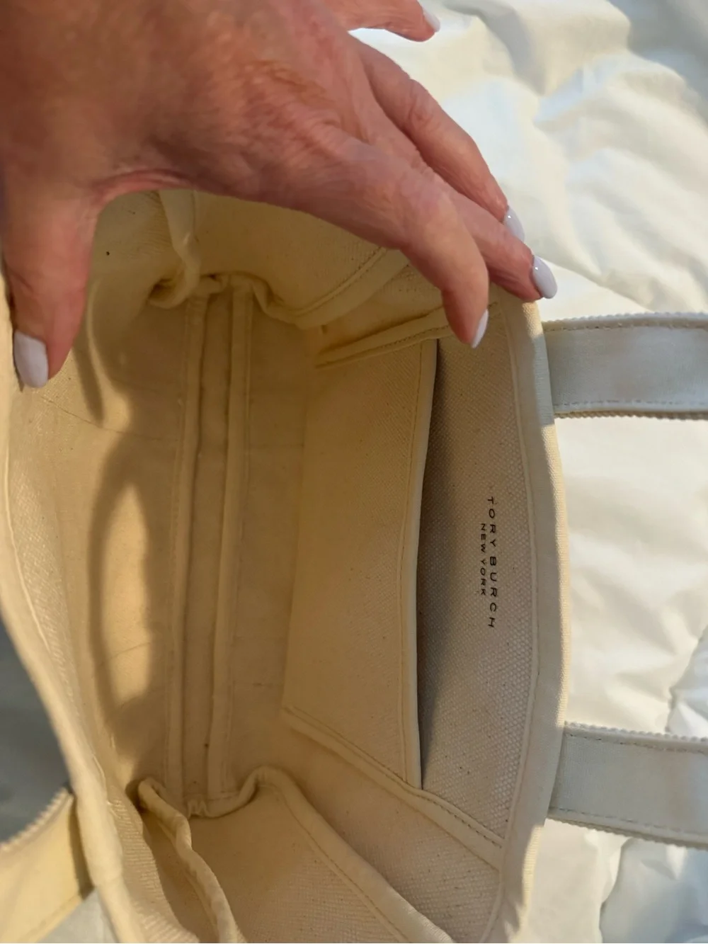 Tory Burch Cream Canvas Tote with Subtle Logo